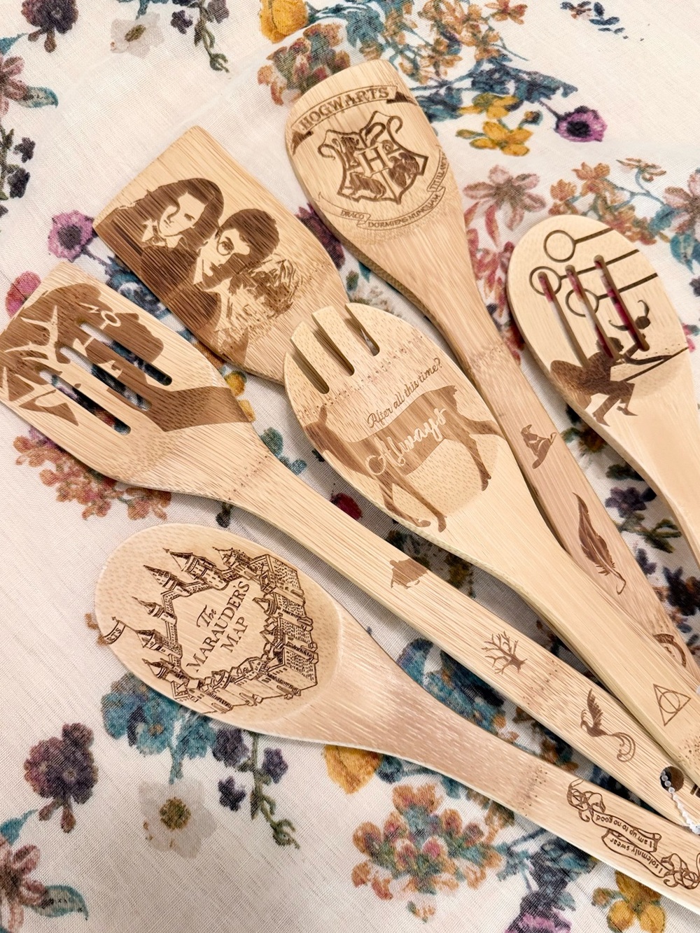 Harry Potter Bamboo Kitchen Utensil Set of 6 Hogwarts Marauder Map